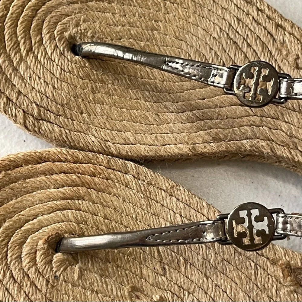 Tory Burch Emmy Metallic Pewter Espadrille Sandal 8